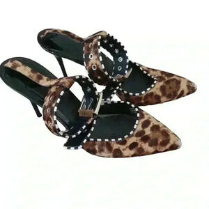 Brian Atwood Womens Leapord Print Calf Hair Slingback Pump 9
